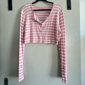 Aerie Pink and White Striped Crop Top